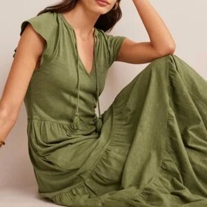 Boden | Dresses | Boden Tiered Jersey Maxi Midi Dress Washed Khaki Green  Ruffle Tassle Pockets | Poshmark